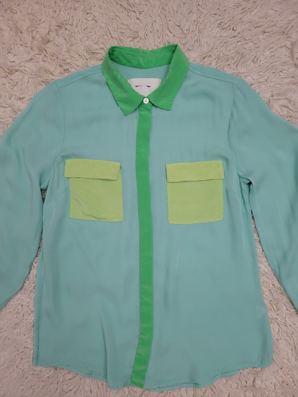 J Crew Collection Silk Colorblock Button Down Collared Blouse Sz 8 - Picture 5 of 9